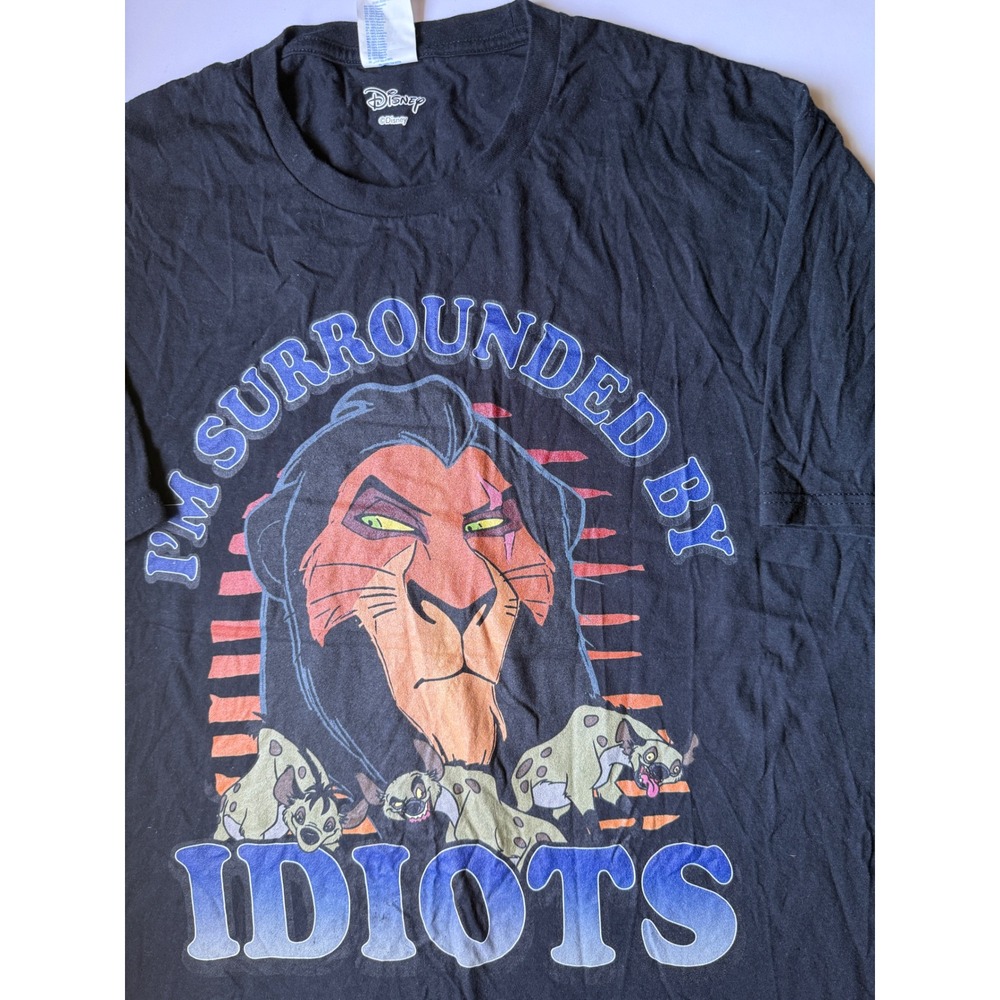 Y2K Disney T Shirt Lion King Scar Surrounded By Idiots Black XL Graphic - Picture 2 of 6